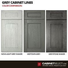 grey cabinet lines with different colors and finishes