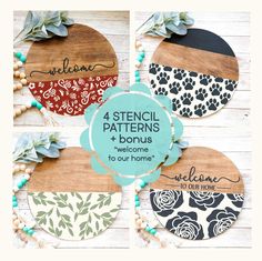 WallCutz  Stencil Bundle / Set of 4 Half Circle Patterns Stencil Door Hanger Signs, Paw Print Pattern, Circle Patterns, Pattern Leaf, Bandana Pattern, Stencil Projects, Paisley Bandana, Hanger Design, Welcome To Our Home