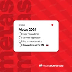 a red and white business card with the words metas 2012 written in spanish on it