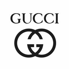 the gucci logo is shown in black and white, with an interlocked g on