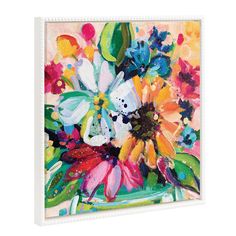 a painting of flowers in a vase on a white background canvas wall art print, ready to hang