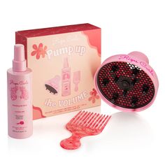 This exclusive Pump Up the Volume Kit includes our Volumizing Hair Spray, Collapsible Diffuser & Hair Pick Comb. The ultimate trio for MAXIMUM volume, lasting hold, radiant shine & no-crunch curls For: 3 easy steps to achieve maximum volume, strong touchable hold & radiant shine in minimal dry time. Why We Love: Long-lasting flexible hold..No crunch! Provides frizz control & combats humidity Boosts shine for visibly healthier curls Improves health of hair, environmental protection Dries Hair Rap Hair Rap, Volumizing Hair Spray, Rizos Curls, Diffuser Hair, Pump Up The Volume, Pick Comb, Volumizing Hair, Hair Volume Spray, Hair Care Kits