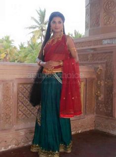 a woman in a green and red sari