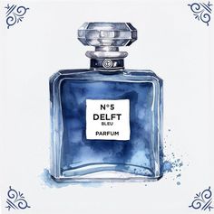 a painting of a bottle of perfume with the words ne delft parfum on it