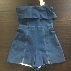 Never Been Worn In Excellent Condition Trendy Short-length Denim Jumpsuit For Summer, Blue Denim Short Jumpsuit, Denim Blue Sleeveless Non-stretch Jumpsuits And Rompers, Fitted Short-length Blue Denim Jumpsuit, Denim Short Romper, Short Rompers, Denim Shorts, Pant Jumpsuit, Jumpsuit Romper