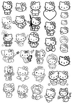 a bunch of hello kitty coloring pages