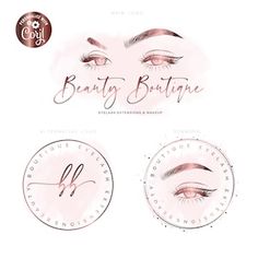 the logo for beauty boutique, with three different lashes and one eyeliner on it