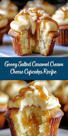 gooey salted caramel cream cheese cupcakes recipe on a white plate