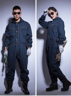 Working Overalls, Overalls Men Fashion, Engineer Clothes, Suit Drawing, Mens Denim Jeans, Uniform Clothes, Work Jumpsuit, Denim Coverall, Work Overalls