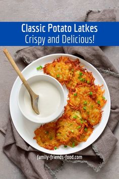 potato latkes on a white plate with a spoon