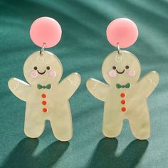 Nwt Christmas Acrylic Earrings. They Are Shaped Like Gingerbread Men With Their Rosy Cheeks And Cute Bow Ties. They Have Pastel Pink Posts And A Marble Effect. Super Cute. Gingerbread Man Earrings, Man Earrings, Pink Chandelier, Wire Hoop Earrings, Bling Earrings, Rosy Cheeks, Gingerbread Men, Heart Drop Earrings, Turquoise Howlite