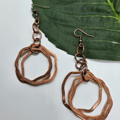 Vintage Copper Dangle Earrings Handmade Copper Drop Earrings, Copper Chandelier Dangle Earrings For Pierced Ears, Bronze Dangle Metal Earrings, Unique Bronze Copper Wire Earrings, Nickel-free Rust Drop Earrings, Nickel-free Rust-colored Metal Jewelry, Bohemian Rose Gold Nickel-free Jewelry, Unique Rose Gold Metal Earrings, Unique Rose Gold Earrings