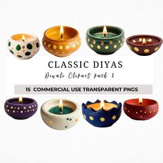 different colored candles with the words classic diyas on them