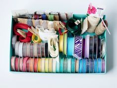 many different types of ribbons in a box