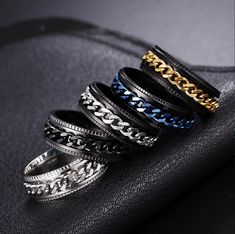 Punk Women, Men Rings, Fidget Rings, Spinner Rings, Couple Rings, Color Ring, Stainless Steel Rings, Chain Ring, Steel Ring