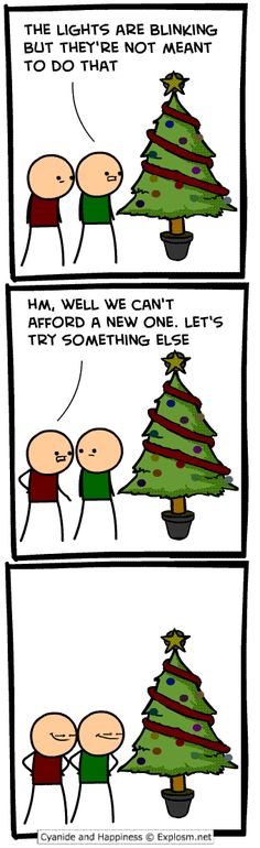 a comic strip with two cartoon characters in front of a christmas tree and the capt says,