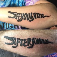 two people with tattoos on their arms that say, sevolulater and afterwhich