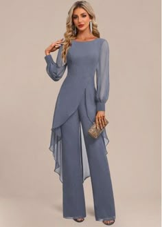 ROTITA Lace Peacock Blue Long V Neck Jumpsuit | Rotita.com - USD $31.98 Bride Pantsuit, Jumpsuit Elegant, Outdoor Pergola, Tankini Set, Long Sleeve Jumpsuit, Style Mistakes, Jumpsuit Fashion, Bottom Clothes, Mother Of The Bride Dresses