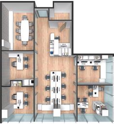 an overhead view of a three bedroom apartment with kitchen, living room and dining area