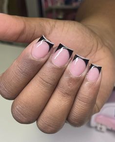 Nails For 12 Year Girl, Short Black French Tip, Short Black Acrylic Nails, Short Black French Tip Nails, Mommy Nails, Short Frenchies, French Tip Black, Better Nails, Black French Tip