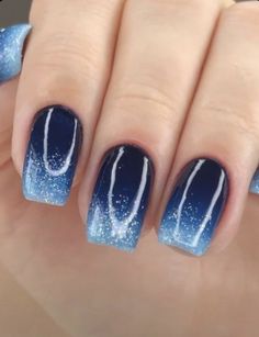 French Manicure With Navy Blue Wedding Nails, Navy Blue Nails Acrylic Short Square, Blue Nail Designs Ombre, Aroura Borealis Nails, Navy Blue Ombre Nails Acrylic, Black And Blue Wedding Nails, Navy Blue Ombré Nails, Midnight Blue Ombre Nails, Saphire Nail Designs