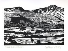 a black and white drawing of mountains