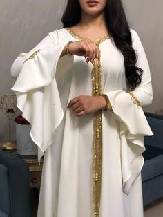 SISKAKIA Jalabiya Women Kaftan Dress Dubai Turkey Gold Stripe Embroidery Loose Arabic Islamic White 2020 Dubai Kaftan Dress, Habits Musulmans, Gold Lace Dresses, Straight Clothes, Womens Long Dresses, Folk Dresses