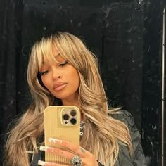 Blond Highlights With Bangs, Blonde Bangs Black Women, Ash Blonde Hair With Bangs, Blonde Bangs Black Hair, Sew In Bangs, Blonde Hairstyles With Bangs, Wispy Bangs Black Women, Weave With Bangs, Long Blonde Hair With Bangs