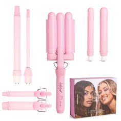 The Style Wand Mega Bundle by Mermade Hair has everything you need to create effortless curls, ringlets or beachy waves with one practical tool. The kit features the best selling Interchangeable Style Wand, which comes with 3 styling attachments plus 4 BONUS extra curling attachments to create a huge variety of looks! Bundle Includes: -Style Wand Base -1" Curling Tong Attachment -1.25" Curling Tong Attachment -1.1" Waver Attachment -Heat Mat and Heat Protection Glove -BONUS 38mm Clamped Curling Effortless Curls, Curl Secret, Hair Irons, Hair Waver, Curling Iron Hairstyles, Heat Mat, Curl Styles, Flat Iron Hair Styles, Beachy Waves