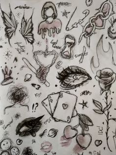 a drawing of various objects on a sheet of paper