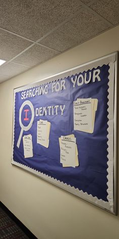 a bulletin board with writing on it that says searching for your identity and other things to do