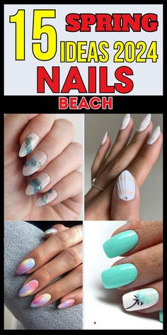 Spring Beach Nails, Pink Nails Long, Beach Nail Ideas, Nails Long Almond, Color Trends 2024, Short Pink Nails, Beach Nail Designs, Palm Leaf Design, Nail Collection