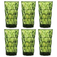 set of six green glass tumblers