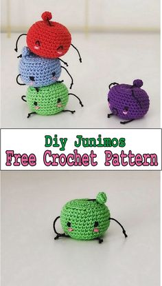 three crocheted items with the words diyjunmos free crochet pattern