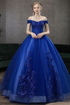 Blue tulle lace long ball gown dress blue evening dress Princess Dress Red, Long Ball Gown, Blue Ball Gown, Blue Ball Gowns, Blue Ball, Blue Evening Dresses, Quinceanera Dress, Blue Tulle, Gowns For Girls