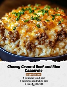 Cheesy Ground Beef And Rice, Rice Casseroles, Light Eating, Cheesy Ground Beef, Ground Beef And Rice, Fried Rice Recipe Easy, Winter Foods, New Recipes For Dinner, Beef Dinners