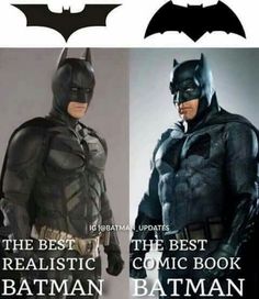 two different batman costumes with caption that reads, the best realistic comic book batman