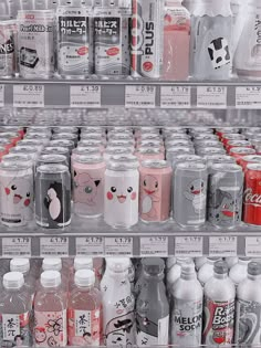 a display case filled with lots of different kinds of sodas