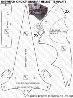 the pattern for an origam helmet with instructions to cut it out and glue