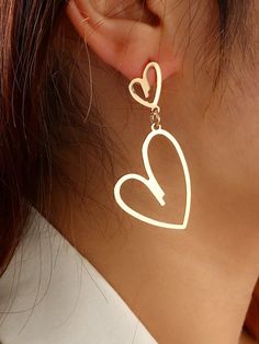 Gold  Collar  Iron Alloy   Embellished   Teen Jewelry & Watches Teen Earrings, Embellished Fashion, Teen Jewelry, Link Earrings, Double Heart, Heart Decorations, Valentin Nap