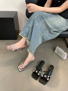 LBSFY  -  Summer Women Sandals Slides Thin Mid Heels Casual Party Pumps Casual Outside Slippers Mules Shoes Black Silver Party Pumps 39   Size 5.5=35=22.5cmSize 6=36=23cmSize 6.5=37=23.5cmSize 7=38=24cmSize 7.5=39=24.5cmHeel Heights:4cm Heels Casual, Casual Pumps, Party Pumps, Silver Party, Autumn Dress, Mary Jane Pumps, Casual Heels, Women Sandals, Mid Heel