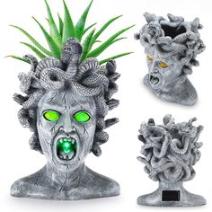 PRICES MAY VARY. 🌸 【Unique Design】With her hair of snakes, Medusa symbolizes Sovereign female wisdom & the potent female mysteries. Featuring exquisite workmanship, this solar Medusa head light is a eye-catching decoration. Put your scariest plant in this Gorgon head shaped pot. 🌸 【Solar Powered】Powered by solar energy, keep the switch in "ON" position, it will automatically charge and store energy during the daytime with the quality solar panel, and automatically light up in the dark. Fully c Scary Goddess, Outdoor Decoration Christmas, Goth Garden, Face Flower, Decor Statue, Lady Face, Planter Garden, Face Planters, Head Planters