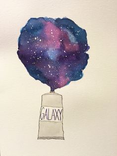 a watercolor painting of an object with the word galaxy on it's side