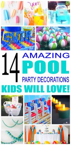 Pool Birthday Party Decorations - Kid Bam Pool Party Decoration Ideas, Pool Party Cakes, Pool Party Kids, Party Decoration Ideas, Swim Party, Pool Party Decorations, Pool Birthday