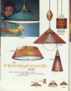 an advertisement for the honeycomb lamp company, showing different types of lamps and shades