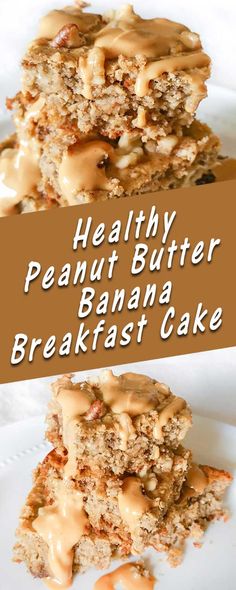 healthy peanut butter banana breakfast cake on a white plate