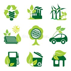 green energy icons on white background stockvectors and clipping for the design