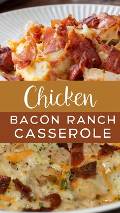 chicken bacon ranch casserole on a white plate