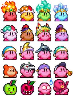 the different types of emotes are shown in pixel art style, including an apple and