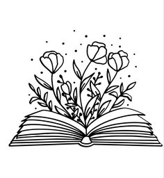 an open book with flowers coming out of it